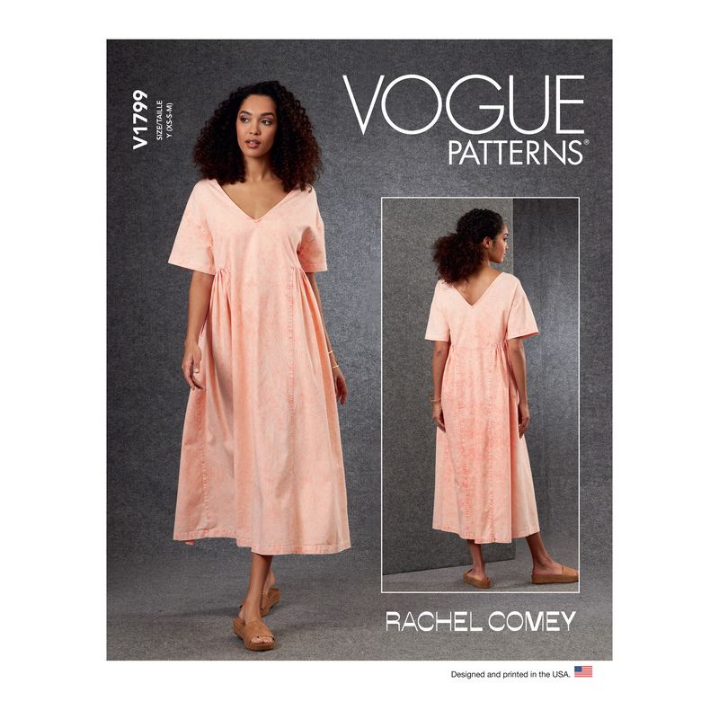 Patron Vogue 1799 ZZ - Robe évasée à col V avec fronces