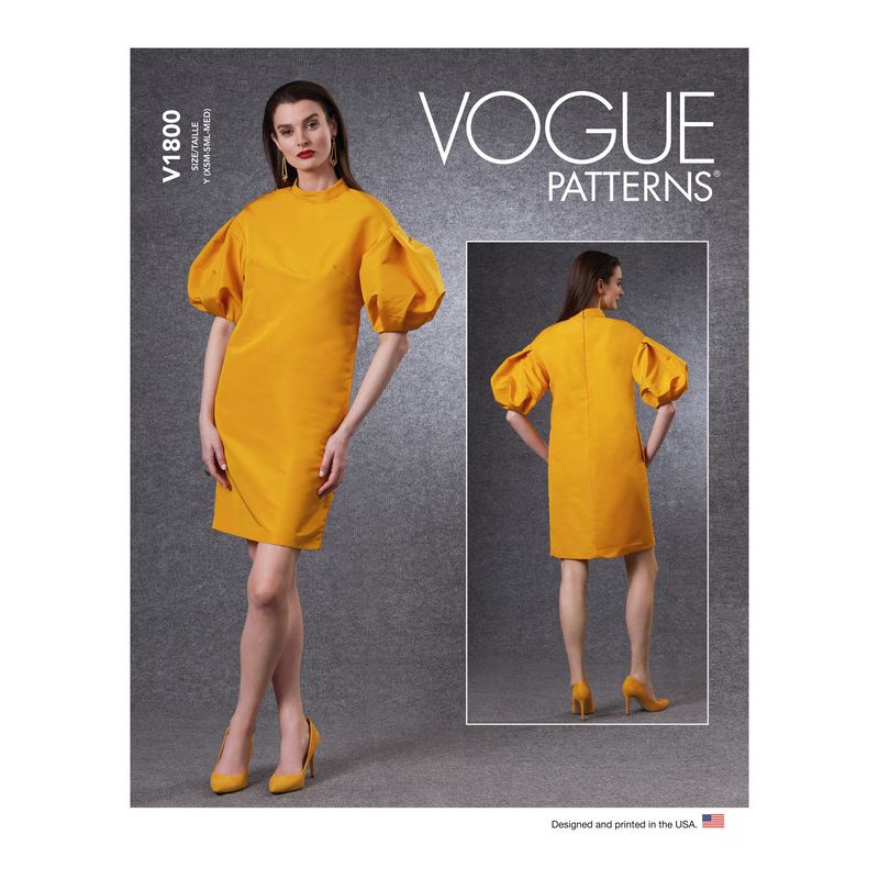 Patron Vogue 1800 Y - Robe légèrement cintrée avec col montant et manches volumineuses