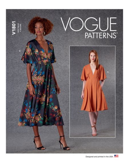 Patron Vogue 1801 Y - Robe évasée à col V avec couture sous-buste