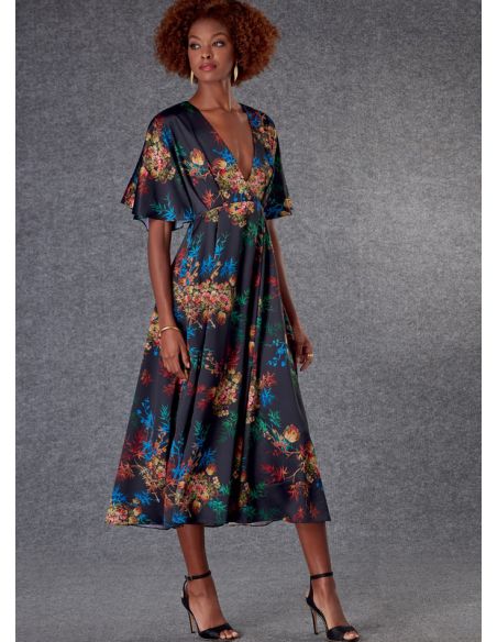 Patron Vogue 1801 Y - Robe évasée à col V avec couture sous-buste