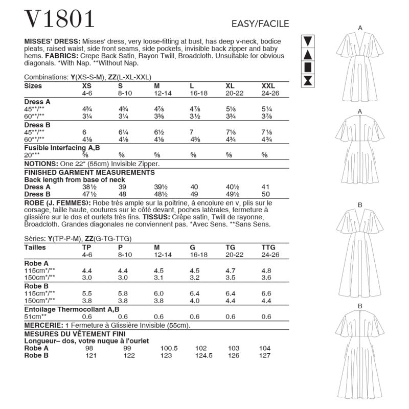 Patron Vogue 1801 Y - Robe évasée à col V avec couture sous-buste