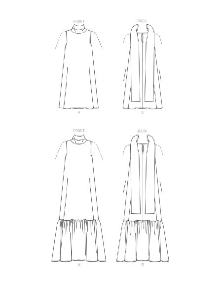 Patron Vogue 1802 A - Robe évasée avec col montant et lien noué à l'arrière