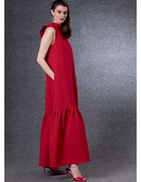 Patron Vogue 1802 A - Robe évasée avec col montant et lien noué à l'arrière