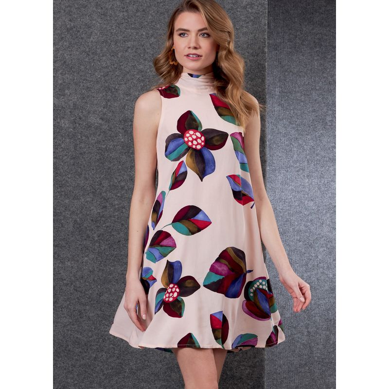 Patron Vogue 1802 A - Robe évasée avec col montant et lien noué à l'arrière