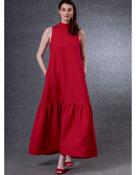 Patron Vogue 1802 A - Robe évasée avec col montant et lien noué à l'arrière