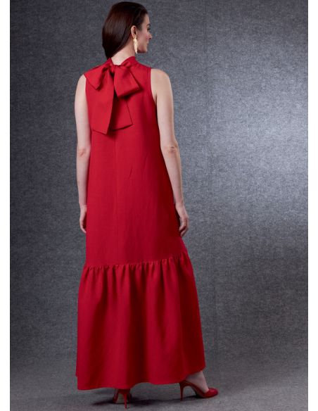 Patron Vogue 1802 A - Robe évasée avec col montant et lien noué à l'arrière
