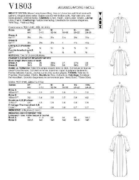 Patron Vogue 1803 ZZ - Robe évasée avec col montant et manches raglan volumineuses