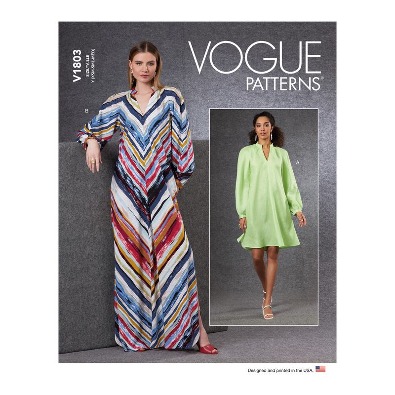 Patron Vogue 1803 ZZ - Robe évasée avec col montant et manches raglan volumineuses