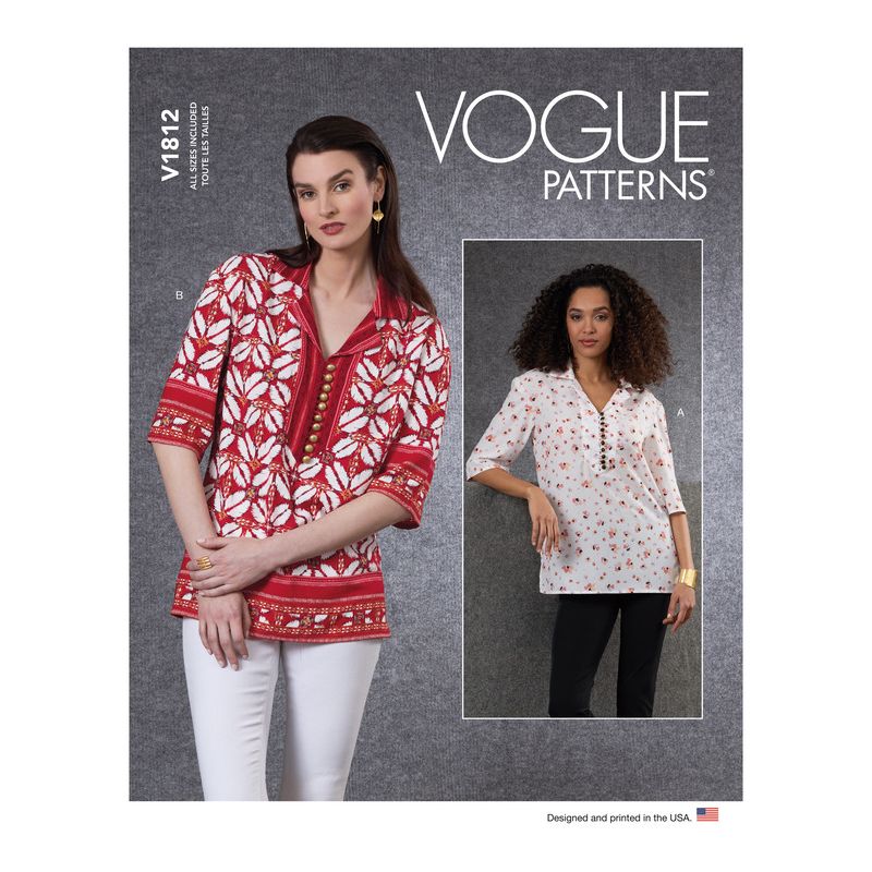 Patron Vogue 1812 A - Top et tunique femme à col avec revers et fentes latérales