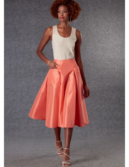 Patron Vogue 1813 F5 - Jupe évasée à plis avec poches frontales