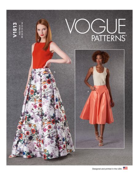 Patron Vogue 1813 F5 - Jupe évasée à plis avec poches frontales