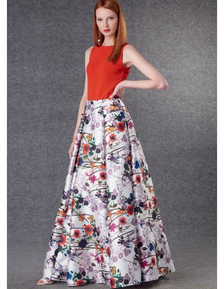 Patron Vogue 1813 F5 - Jupe évasée à plis avec poches frontales