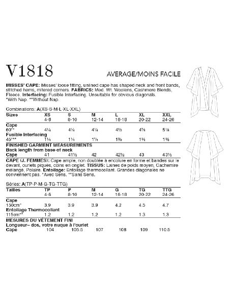 Patron Vogue 1818 A - Cape femme