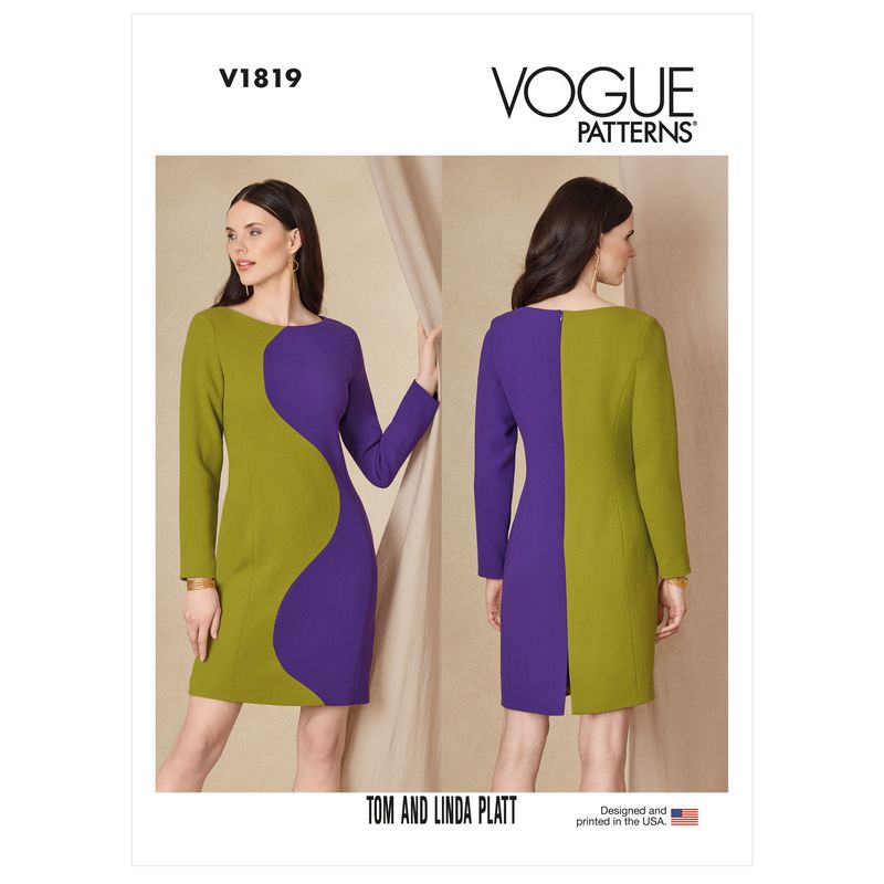Patron Vogue 1819 B5 - Robe droite à découpe frontale asymétrique