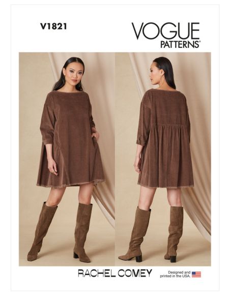 Patron Vogue 1821 A - Robe évasée mi-longue à épaules basses