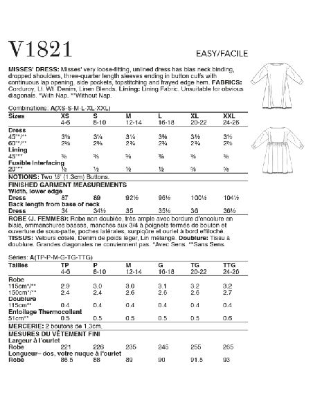 Patron Vogue 1821 A - Robe évasée mi-longue à épaules basses