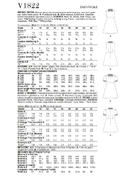 Patron Vogue 1822 B5 - Robe empire à col Claudine