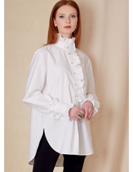 Patron Vogue 1823 B5 - Chemise femme large, col montant, option volants