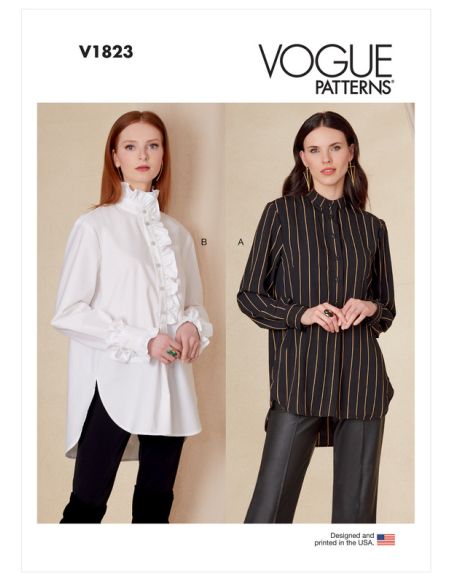 Patron Vogue 1823 B5 - Chemise femme large, col montant, option volants