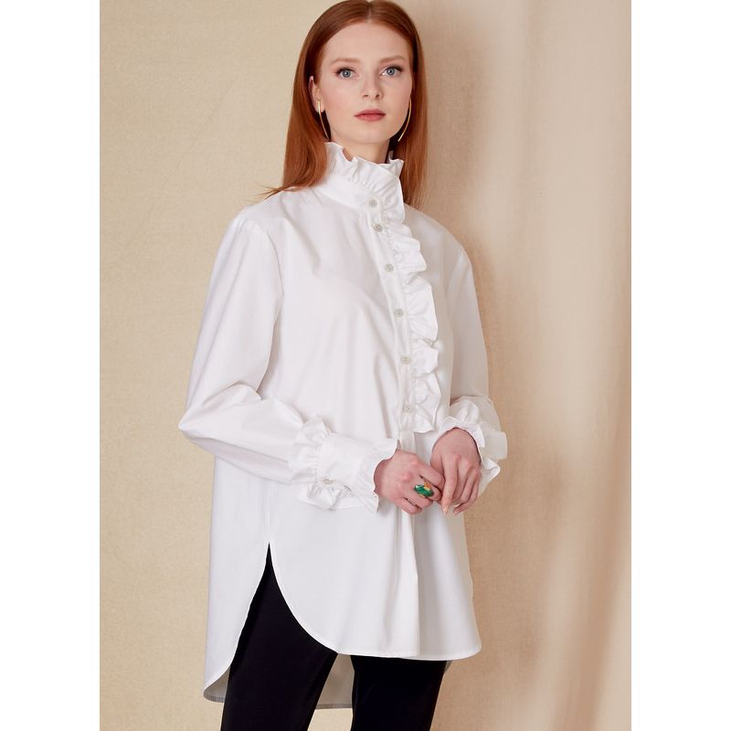 Patron Vogue 1823 F5 - Chemise femme large, col montant, option volants