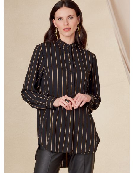 Patron Vogue 1823 F5 - Chemise femme large, col montant, option volants