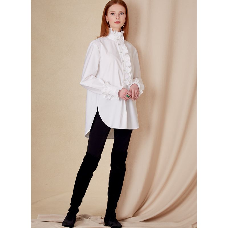 Patron Vogue 1823 F5 - Chemise femme large, col montant, option volants