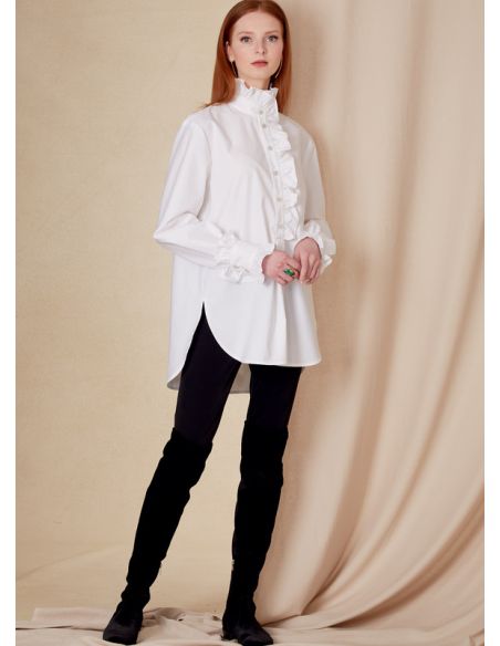 Patron Vogue 1823 F5 - Chemise femme large, col montant, option volants