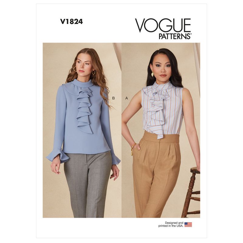 Patron Vogue 1824 B5 Top femme cintr avec col montant et jabot