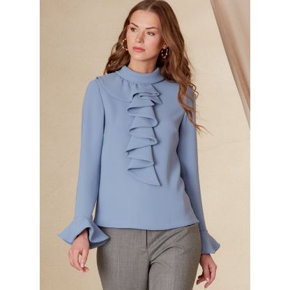 Patron Vogue 1824 B5 - Top femme cintré avec col montant et jabot frontal 2