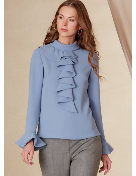 Patron Vogue 1824 B5 - Top femme cintré avec col montant et jabot frontal