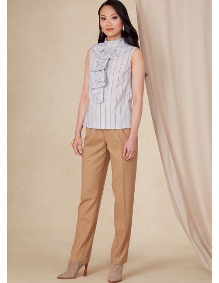 Patron Vogue 1824 B5 - Top femme cintré avec col montant et jabot frontal