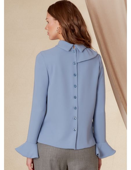 Patron Vogue 1824 B5 - Top femme cintré avec col montant et jabot frontal