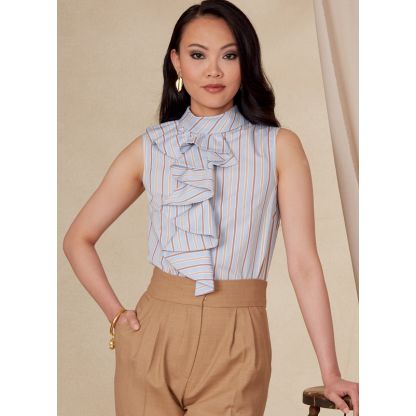 Patron Vogue 1824 F5 - Top femme cintré avec col montant et jabot frontal 2