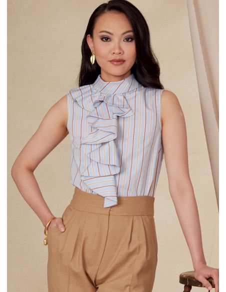 Patron Vogue 1824 F5 - Top femme cintré avec col montant et jabot frontal