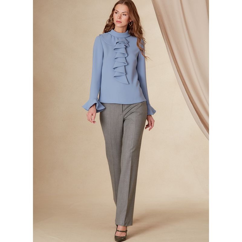 Patron Vogue 1824 F5 - Top femme cintré avec col montant et jabot frontal