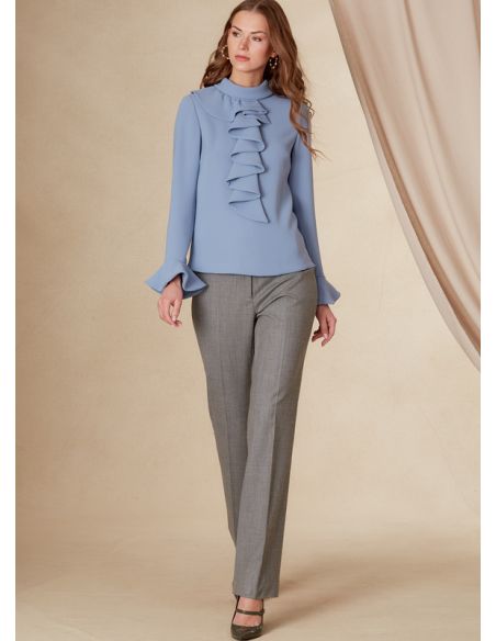 Patron Vogue 1824 F5 - Top femme cintré avec col montant et jabot frontal