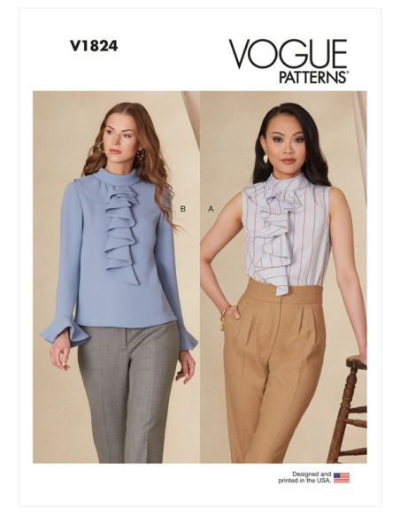Patron Vogue 1824 F5 - Top femme cintré avec col montant et jabot frontal