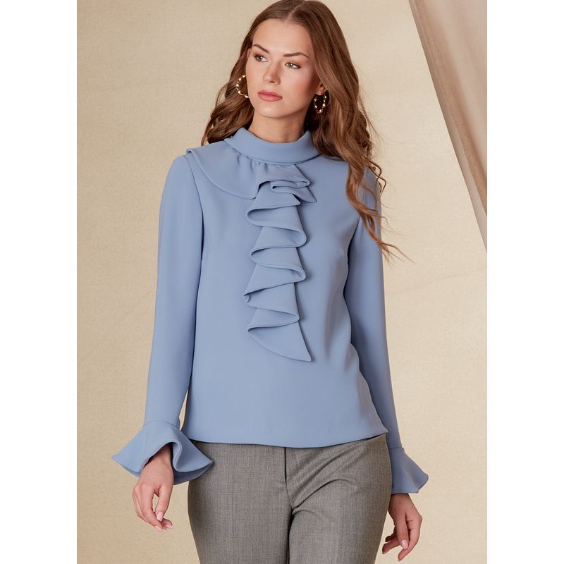 Patron Vogue 1824 F5 - Top femme cintré avec col montant et jabot frontal