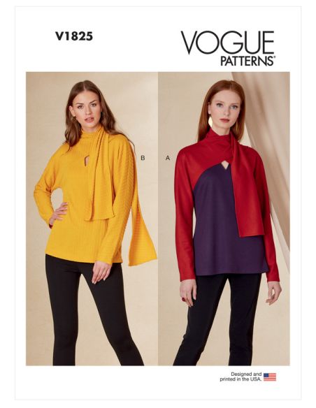 Patron Vogue 1825 A - Top femme en tricot à col écharpe