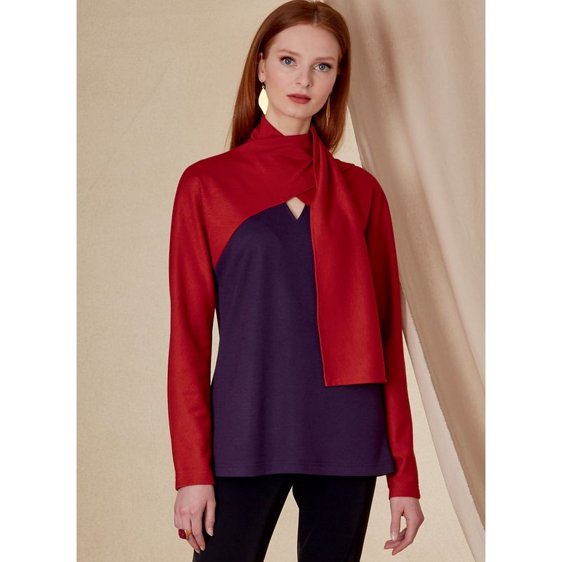 Patron Vogue 1825 A - Top femme en tricot à col écharpe