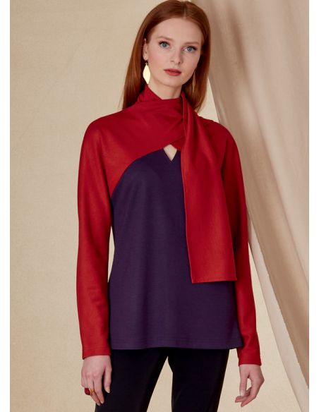 Patron Vogue 1825 A - Top femme en tricot à col écharpe
