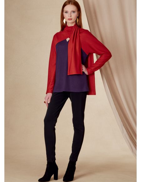 Patron Vogue 1825 A - Top femme en tricot à col écharpe