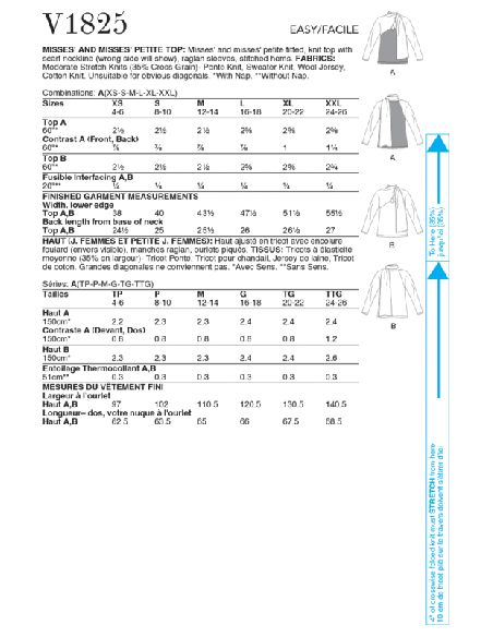 Patron Vogue 1825 A - Top femme en tricot à col écharpe