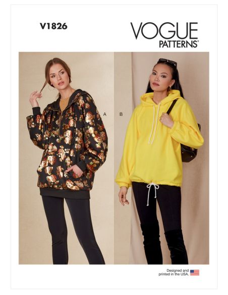 Patron Vogue 1826 A - Sweat femme ample à manches raglan avec capuche