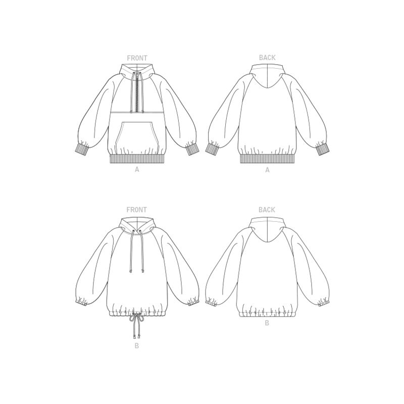Patron Vogue 1826 A - Sweat femme ample à manches raglan avec capuche