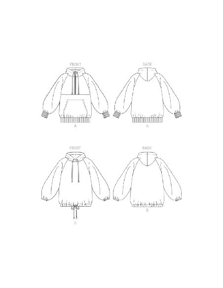 Patron Vogue 1826 A - Sweat femme ample à manches raglan avec capuche