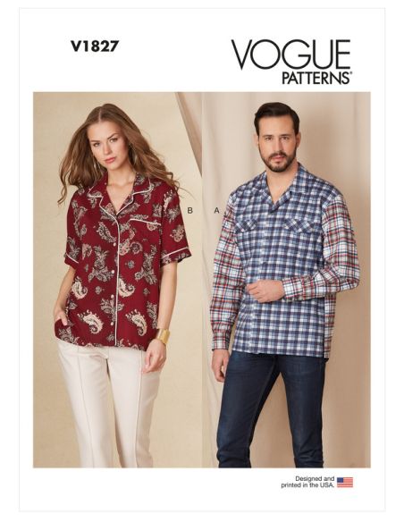 Patron Vogue 1827 A - Chemise unisexe à poches poitrine