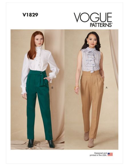 Patron Vogue 1829 B5 - Pantalon femme taille haute avec plis frontaux