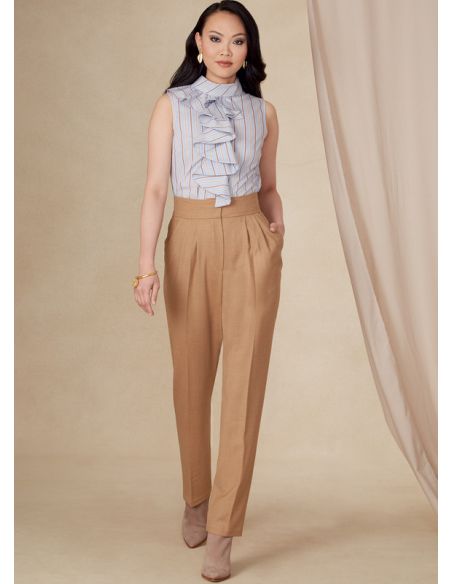 Patron Vogue 1829 F5 - Pantalon femme taille haute avec plis frontaux