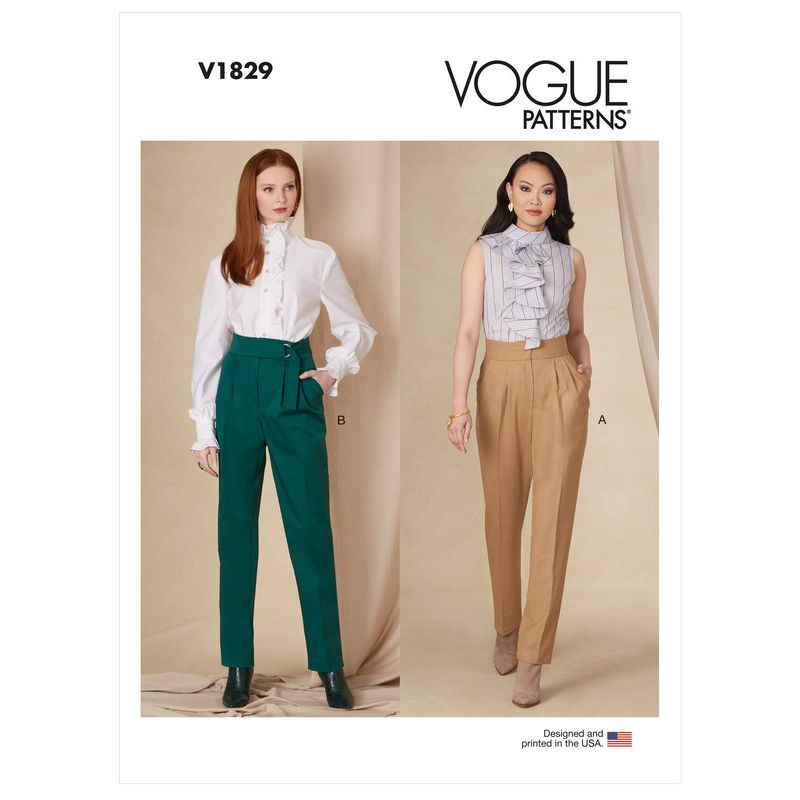 Patron Vogue 1829 F5 - Pantalon femme taille haute avec plis frontaux